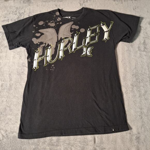 Y2K Hurley T-Shirt Black Abstract Grunge Skater Surfer Short Sleeve Size Medium - Picture 1 of 7